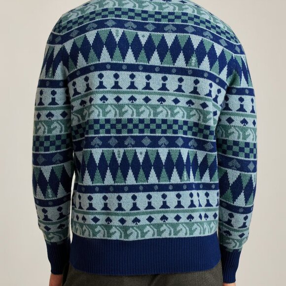 NWT $129 BONOBOS Wool Cards Poker Chess Game Night Blue Crew Neck Sweater XL - Picture 3 of 5